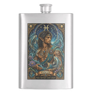 Celestial Masculine Zodiac Pisces design Hip Flask