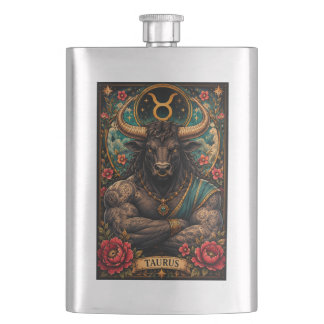 Celestial Masculine Zodiac Taurus design Hip Flask