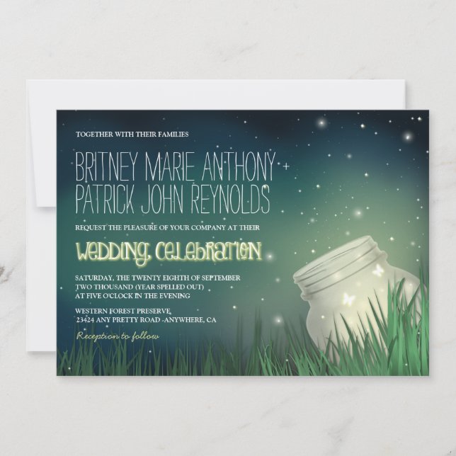 Celestial Mason Jar Firefly Wedding Invitations (Front)