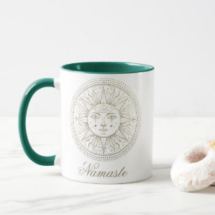 Celestial Medallion   Boho Zodiac Sun Face Mandala Mug