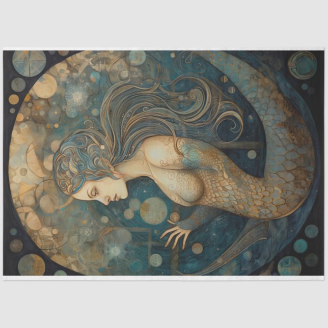 Celestial Mermaid Neutral Coastal Art Decoupage Tissue Paper (Front)