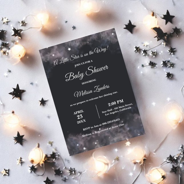 Celestial Midnight Baby Shower Baby Boy Watercolor Invitation (Creator Uploaded)
