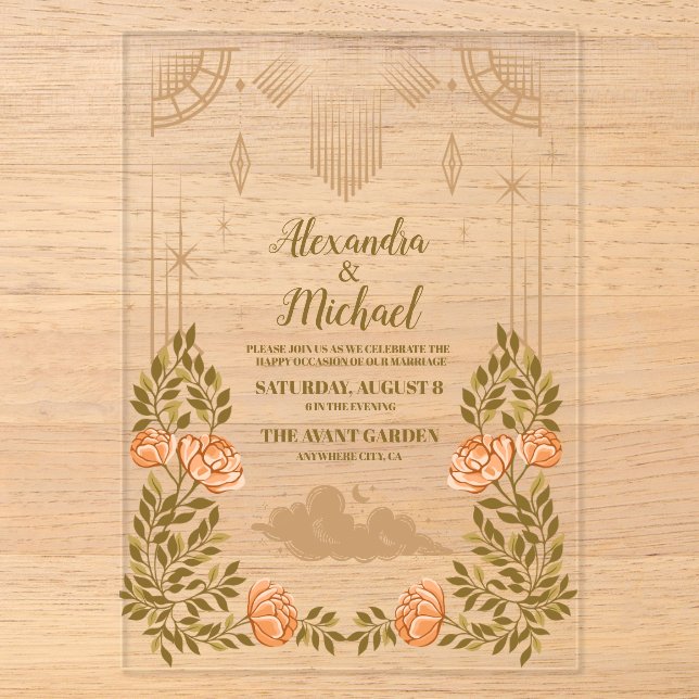 Celestial Midnight Black Stars Wedding Acrylic Invitations (Front)