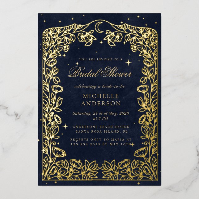 Celestial Midnight Blue Stars Moon Bridal Shower (Front)