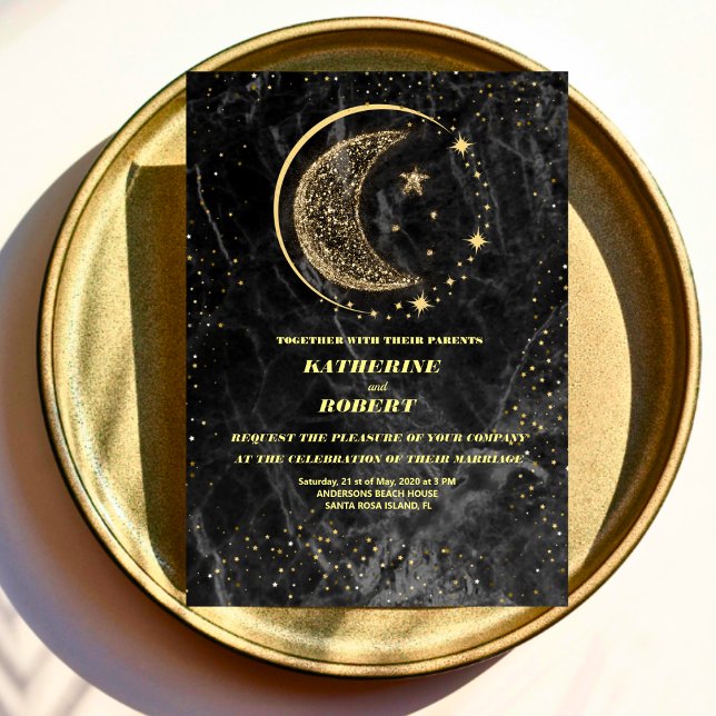 celestial midnight blue stars moon Wedding Invitat Invitation (Creator Uploaded)
