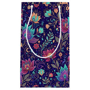 Celestial Midnight Floral Pattern with Moon Small Gift Bag