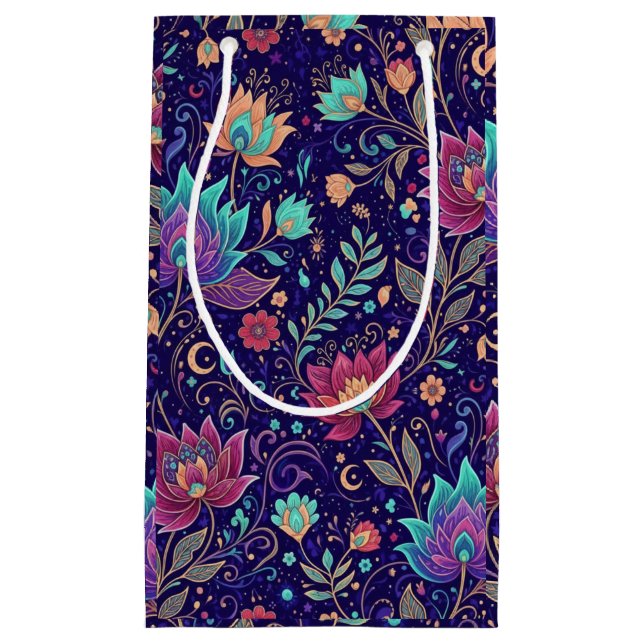 Celestial Midnight Floral Pattern with Moon Small Gift Bag (Front)