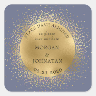 celestial midnight gold moon  save the date square square sticker