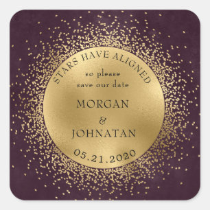 celestial midnight gold moon  save the date square sticker