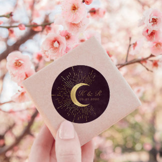 Celestial Midnight Gold Moon Wedding Classic Round Sticker
