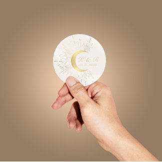 Celestial Midnight Gold Moon Wedding Classic Round Sticker