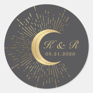 Celestial Midnight Gold Moon Wedding Classic Round Sticker