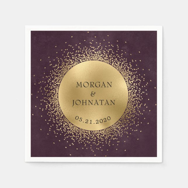 celestial midnight gold moon wedding napkin (Front)