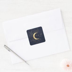 Celestial Midnight Gold Moon Wedding Square Sticker