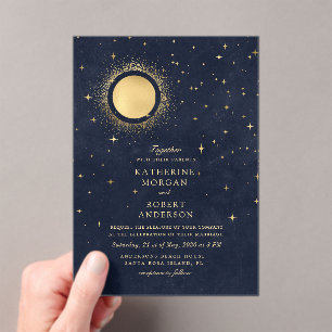 Celestial Midnight Moon Wedding Acrylic Invitations
