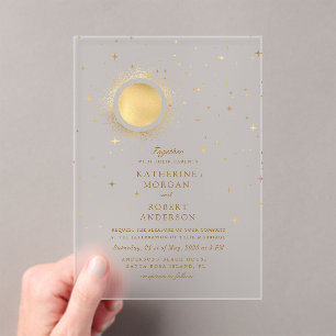 Celestial Midnight Moon Wedding Acrylic Invitations