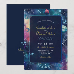celestial midnight moon wedding invitation