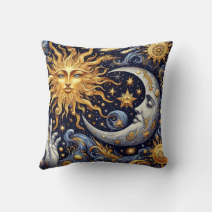 Celestial Midnight Silhouette Sun and Moon Throw Pillow