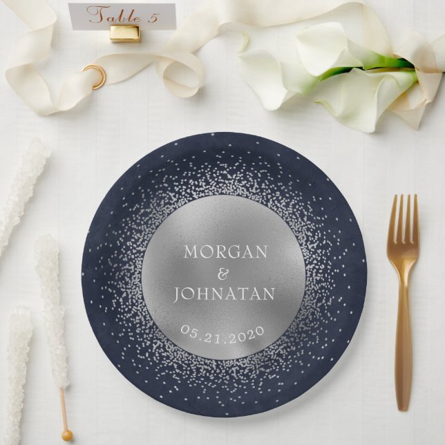 celestial midnight silver moon wedding paper plate (Wedding)
