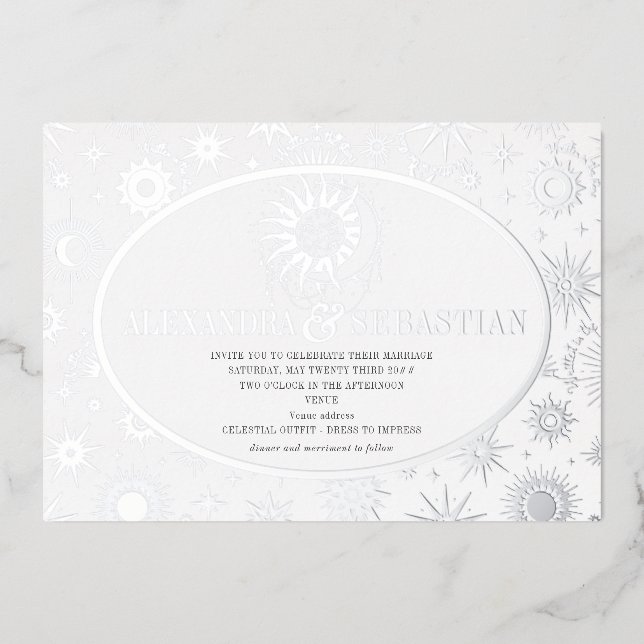 Celestial Midnight Stars Moon Sun Wedding Silver (Front)