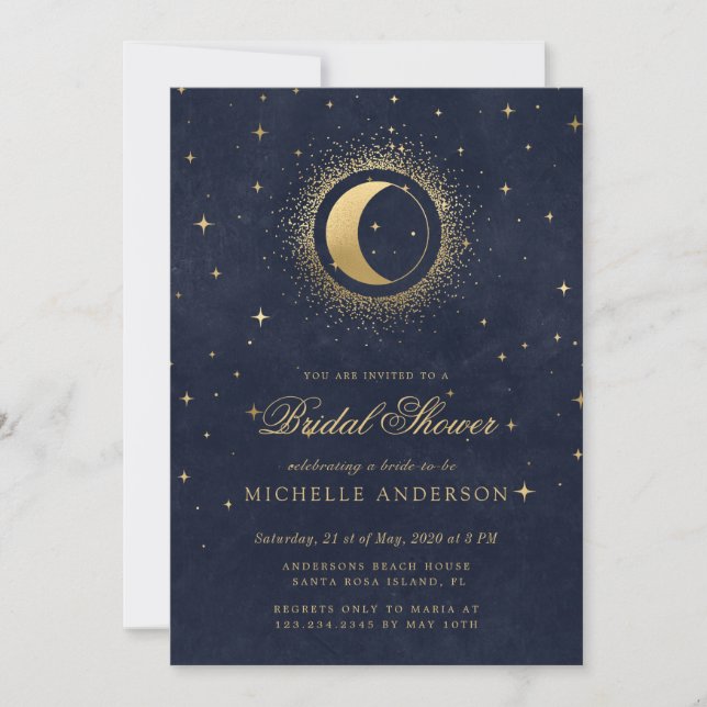 Celestial Midnight Stars QR Code Bridal Shower Invitation (Front)
