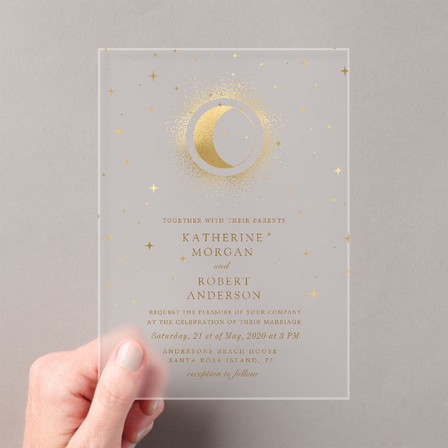 Celestial Midnight Stars Wedding Acrylic Invitations (Insitu (Handheld))