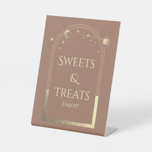 Celestial Mocha Gold Birthday Sweets & Treats Pedestal Sign (Front)