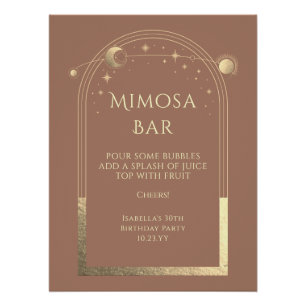 Celestial Mocha Gold Mimosa Bar Sun Moon Stars Poster