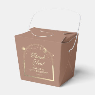Celestial Mocha Gold Sun Moon Stars 30th Birthday Favor Box