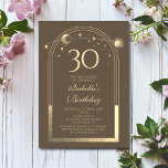 Celestial Mocha Gold Sun Moon Stars 30th Birthday Invitation<br><div class="desc">Celestial Mocha Gold Sun Moon Astronomy 30th Birthday Invitations features an elegant gold sun,  moon and stars with a golden frame on a mocha background. Inside is your custom thirtieth birthday invitation information. Personalize by editing the text in the text boxes. Designed for you by Evco Studio www.zazzle.com/store/evcostudio</div>