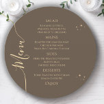Celestial Mocha Gold Sun Moon Stars 30th Birthday Menu<br><div class="desc">Celestial Mocha Gold Sun Moon Stars 30th Birthday Menu Cards features a golden stars on a mocha background with your menu details in the centre in modern gold calligraphy script. Personalize by editing the text in the text boxes provided. Designed for you by Evco Studio www.zazzle.com/store/evcostudio</div>