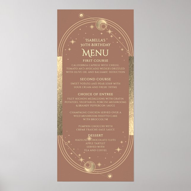 Celestial Mocha Gold Sun Moon Stars 30th Birthday Poster (Front)