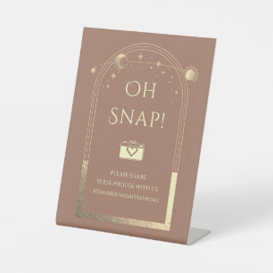 Celestial Mocha Gold Sun Moon Stars Oh Snap Pedestal Sign