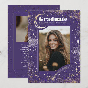 Celestial Modern Purple Graduate Photo Graduation Announcement
