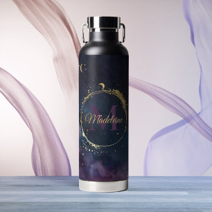 Celestial Monogram Blue Gold Galaxy Sky Planets Water Bottle