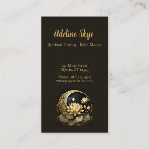 Celestial moon and lotus flower business card