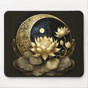 Celestial moon and lotus flower mouse pad