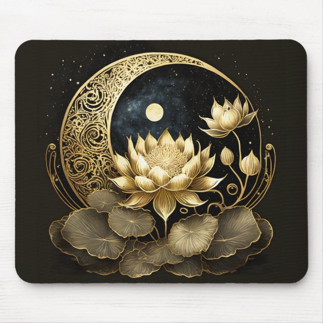 Celestial moon and lotus flower mouse pad (Front)