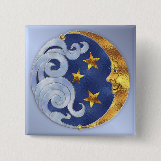Celestial Moon and Stars 2 Inch Square Button (Front)