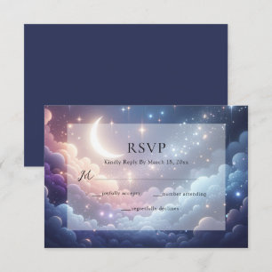 Celestial Moon and Stars Blue Wedding RSVP Card
