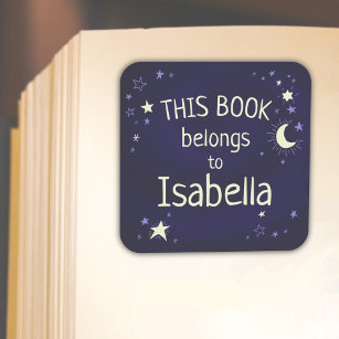 Celestial moon and stars bookplate sticker