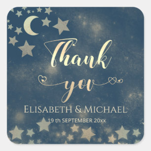 Celestial  moon and stars calligraphy thank you sq square sticker