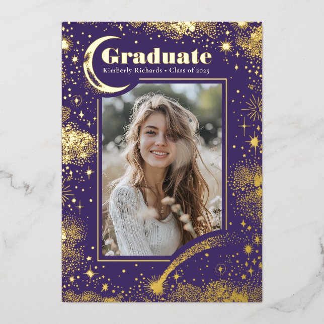 Celestial Moon and Stars Graduate Photo Graduation (Front)