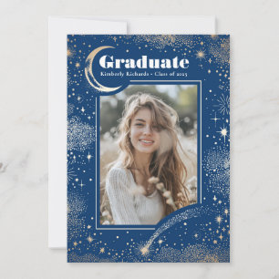 Celestial Moon and Stars Graduate Photo Graduation Invitation