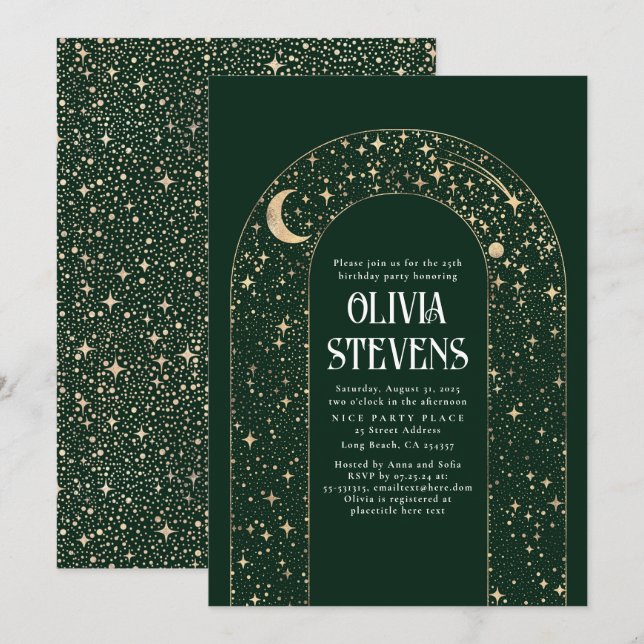 Celestial Moon and Stars Mystical Birthday Invitation (Front/Back)