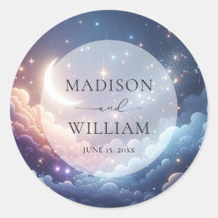 Celestial Moon and Stars Personalized Wedding Classic Round Sticker