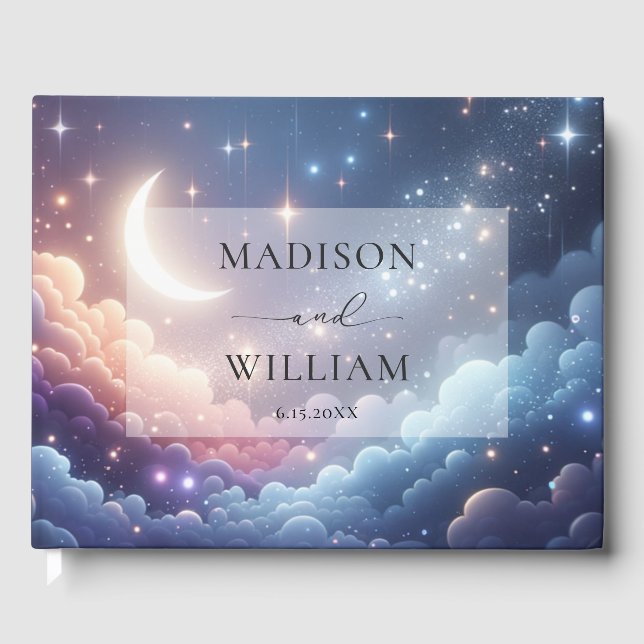 Celestial Moon and Stars Personalized Wedding Guest Book (Front)