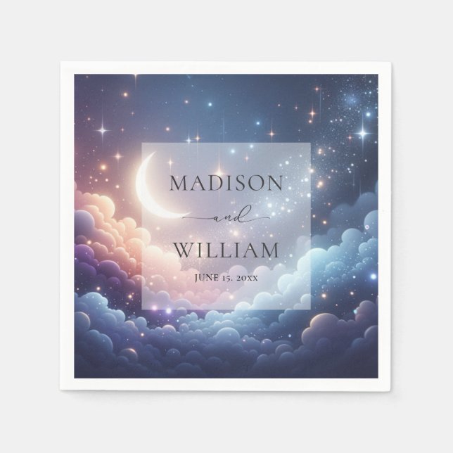 Celestial Moon and Stars Personalized Wedding Napkin (Front)