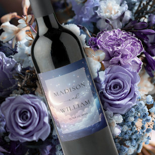 Celestial Moon and Stars Personalized Wedding Wine Label