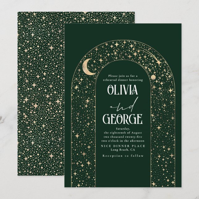Celestial Moon and Stars Rehearsal Dinner Invitation (Front/Back)